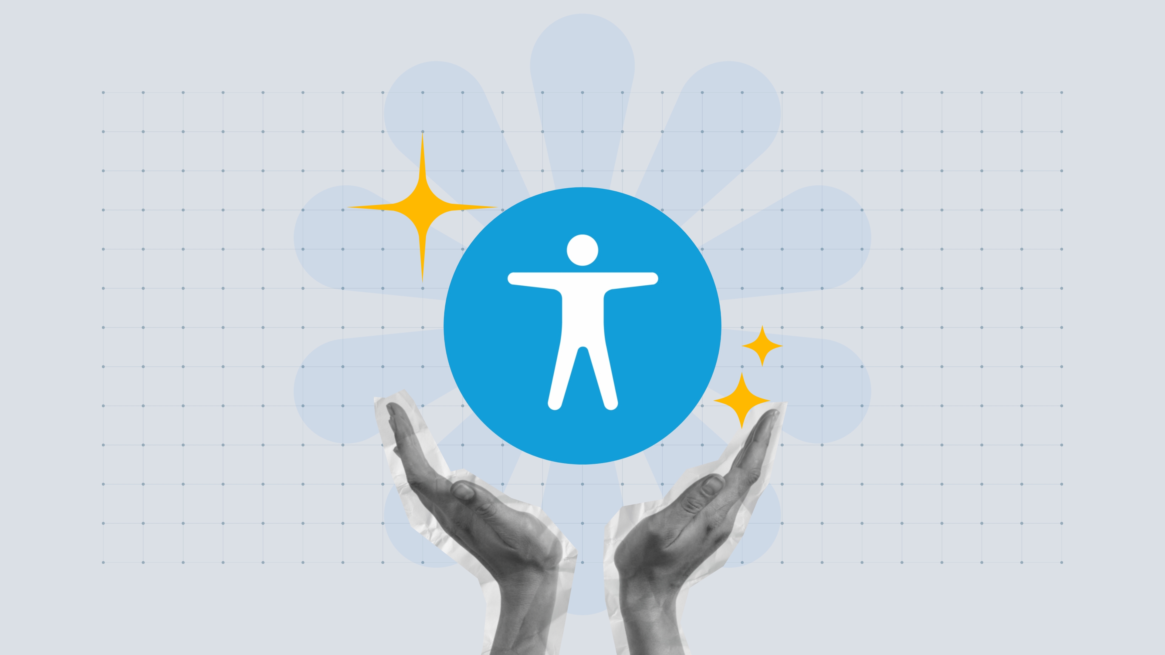 Stylized image of hands holding the Accessibility logo 