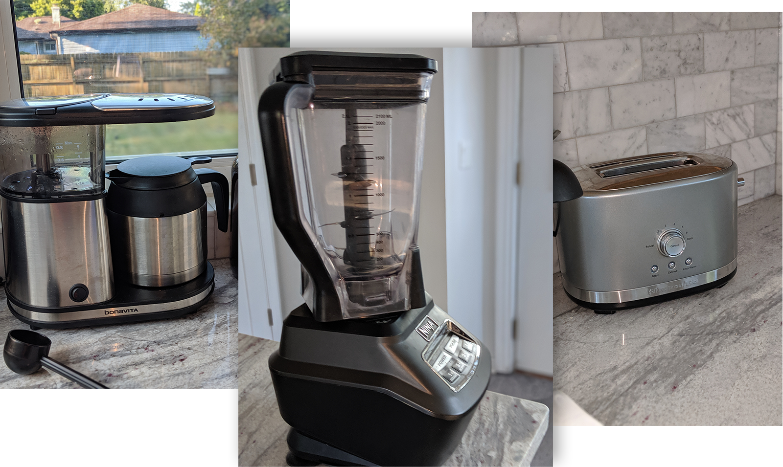 coffee-maker-blender-toaster-kitchen-counter-collage